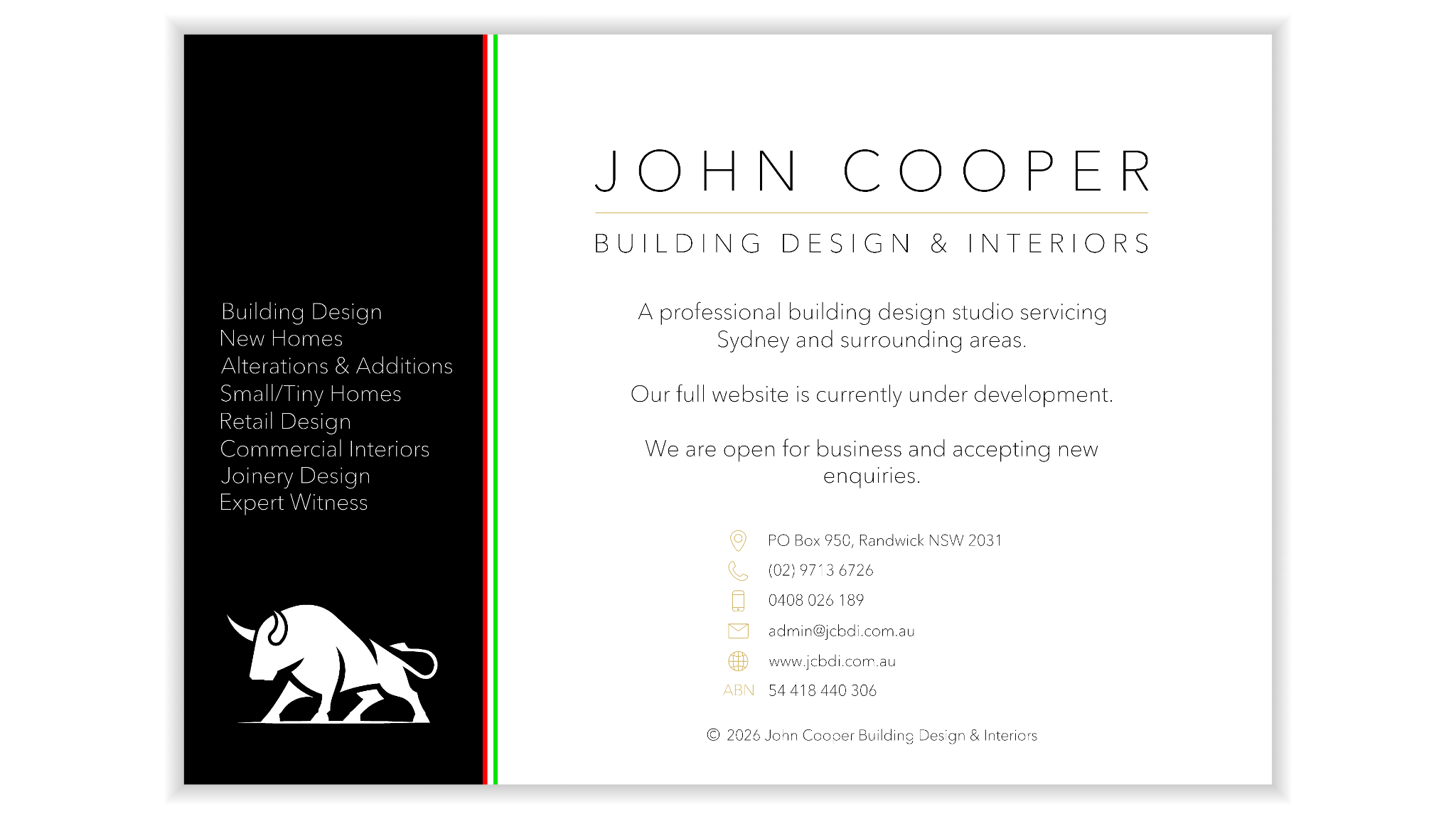 John Cooper Building Design and Interiors. Professional building design studio servicing Sydney and surrounding areas. Services include building design, new homes, alterations and additions, small and tiny homes, retail design, commercial interiors, joinery design and expert witness services.